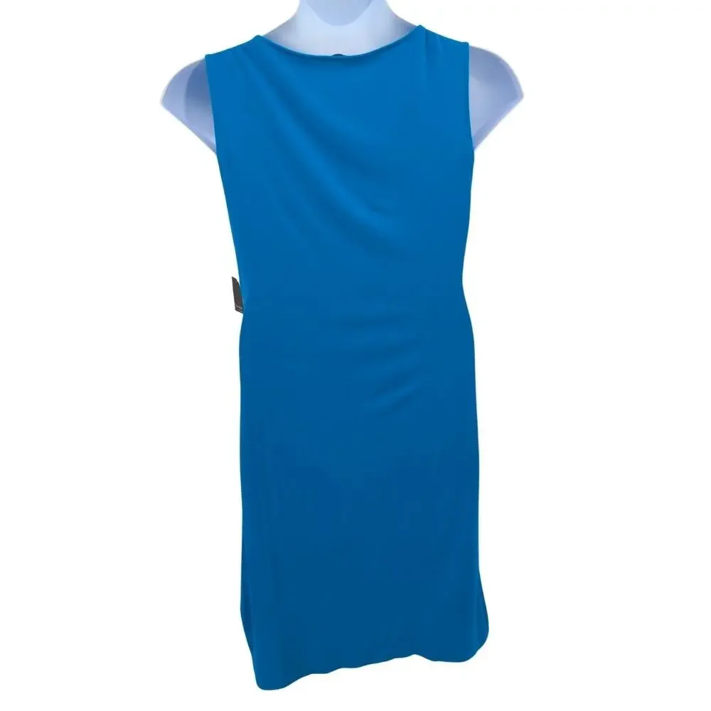 Tahari Hava Dress Large Blue Resort Coastal Faux Wrap Beach Vacation Stretchy